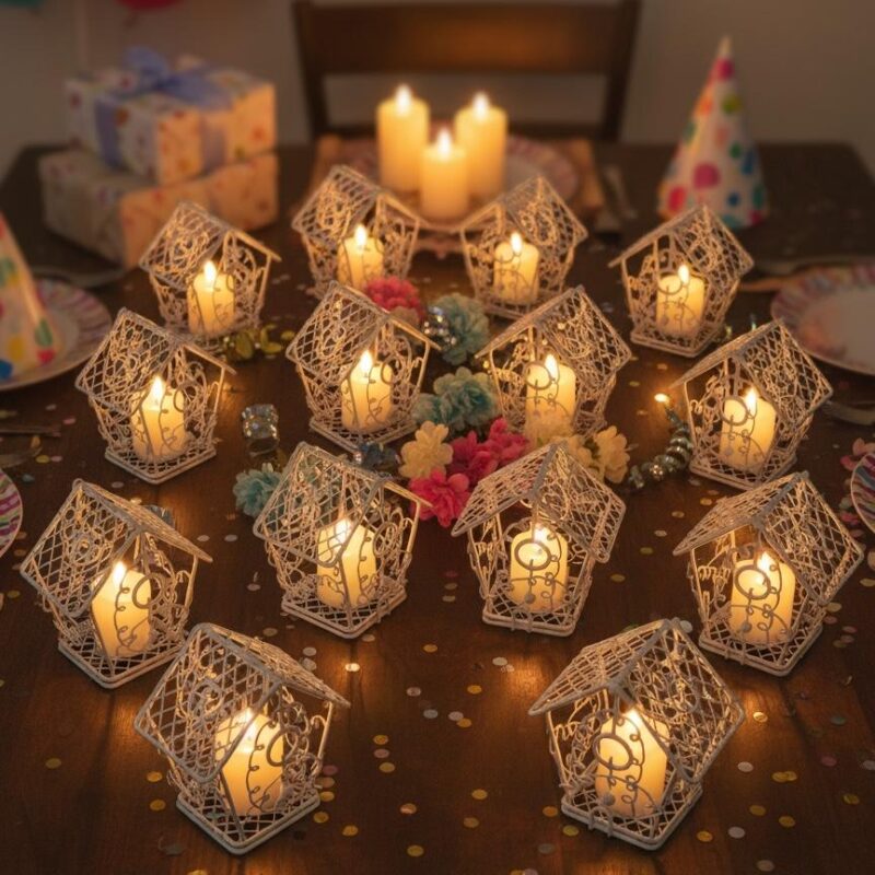 Kit de 12 Casita Souvenir de Metal Blanco - Centro de Mesa - Decoracion Eventos