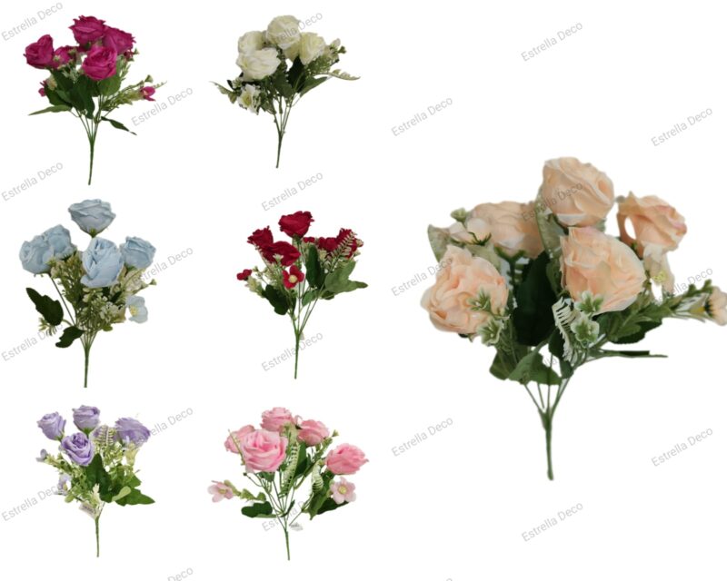 Ramo rosa artificial trae 5 rosas y 5 margaritas chicas