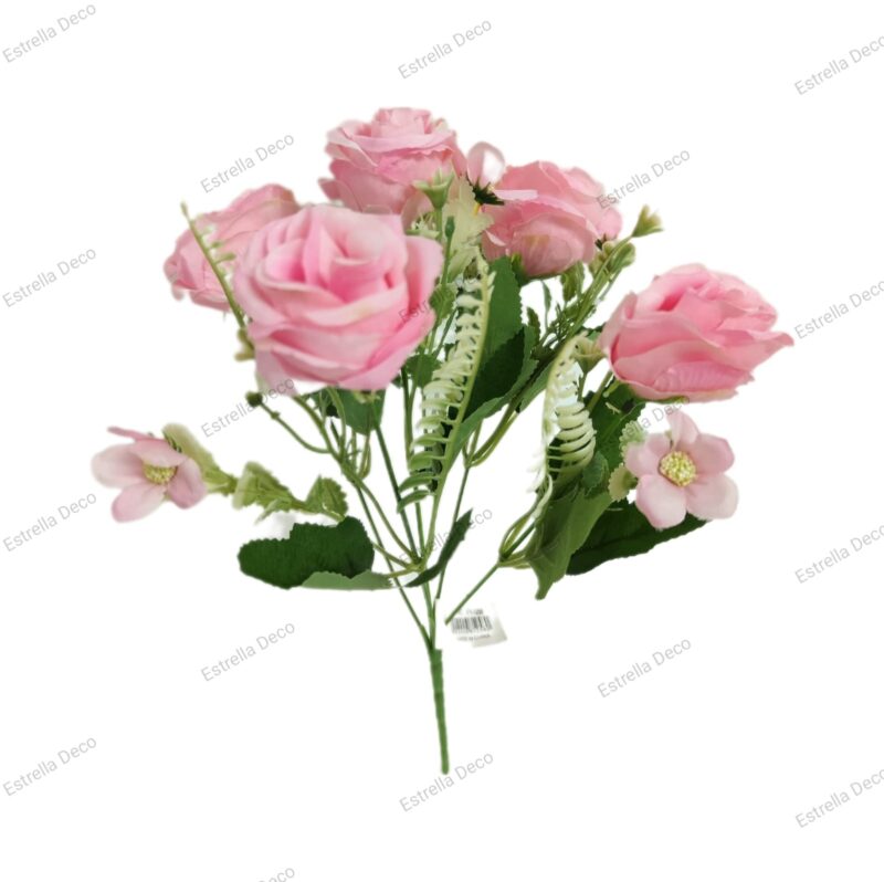 Ramo rosa artificial trae 5 rosas y 5 margaritas chicas - Imagen 5