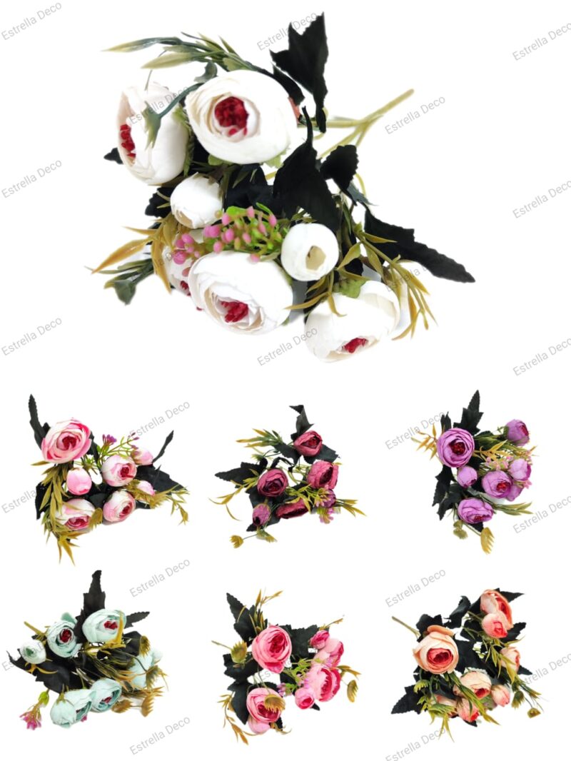 Ramo camelia artificial trae 5 camelias y 3 margaritas