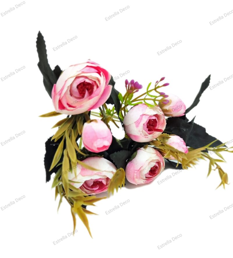 Ramo camelia artificial trae 5 camelias y 3 margaritas - Imagen 7