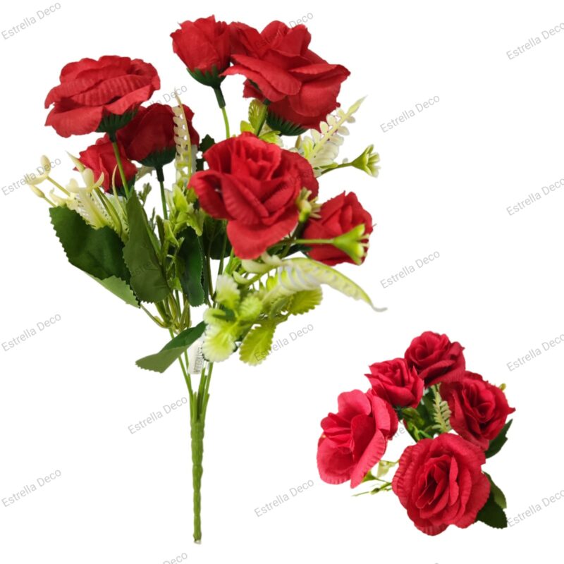 Ramo rosa artificial trae 5 rosas & 3 pimpollos - Imagen 4