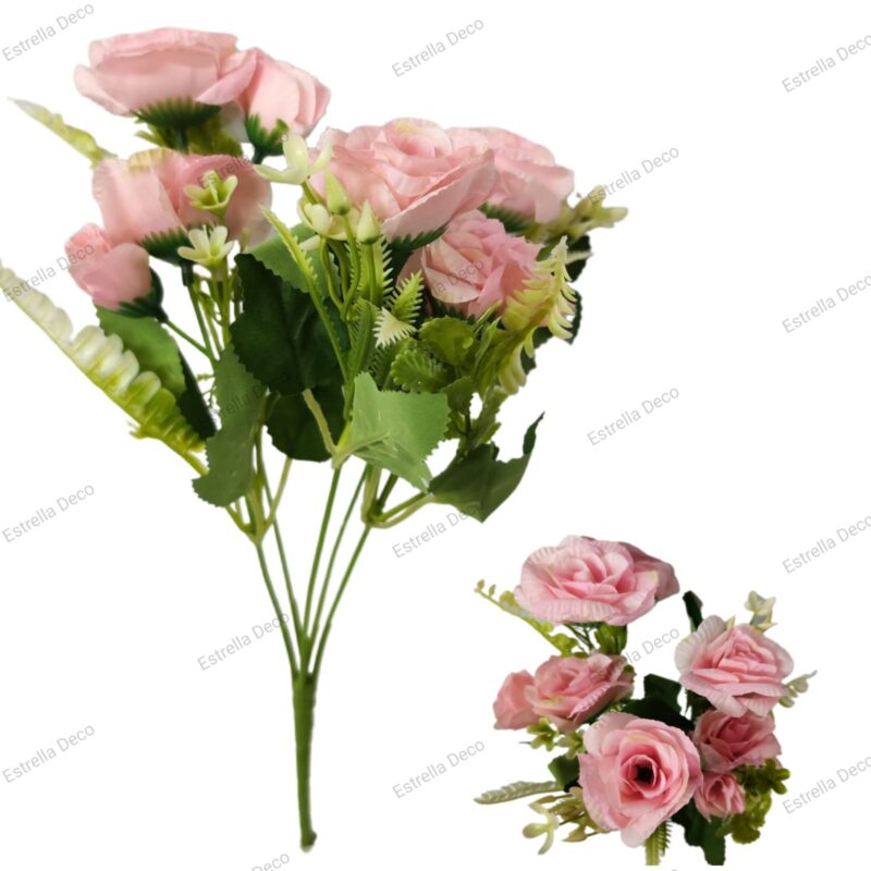 Ramo rosa artificial trae 5 rosas & 3 pimpollos - Imagen 7