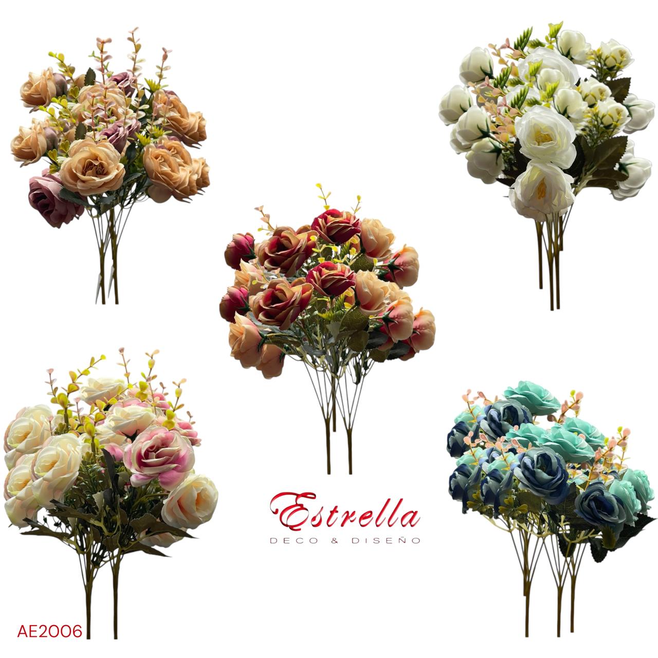 Ramo Rosa Artificial x 10 Flores Estrella Deco