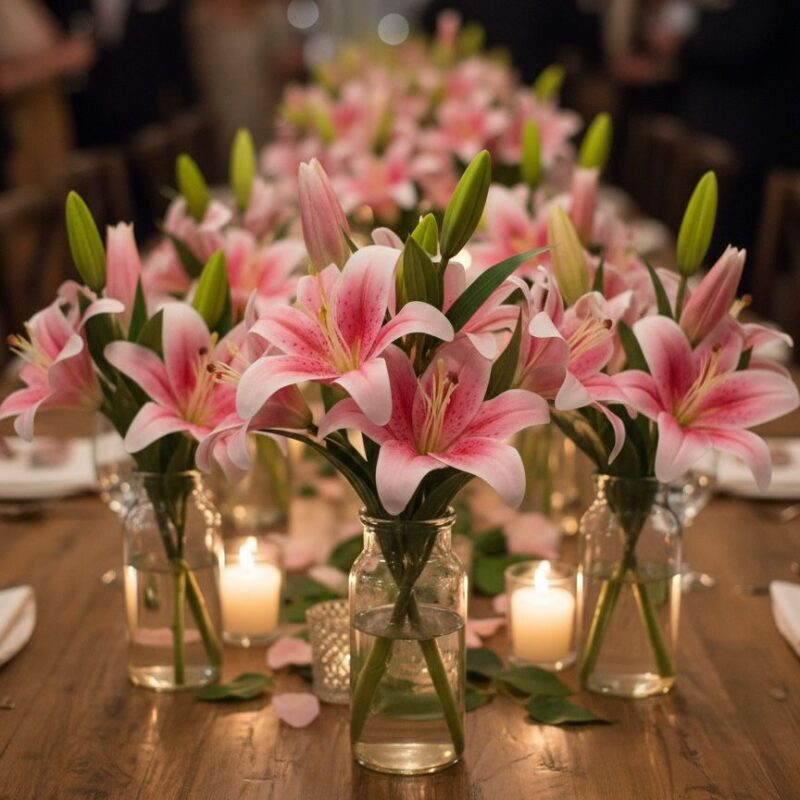 Ramo Vara lilium Lirio Artificial Premium x 1 flor + 2 pimpollos Estrella Deco