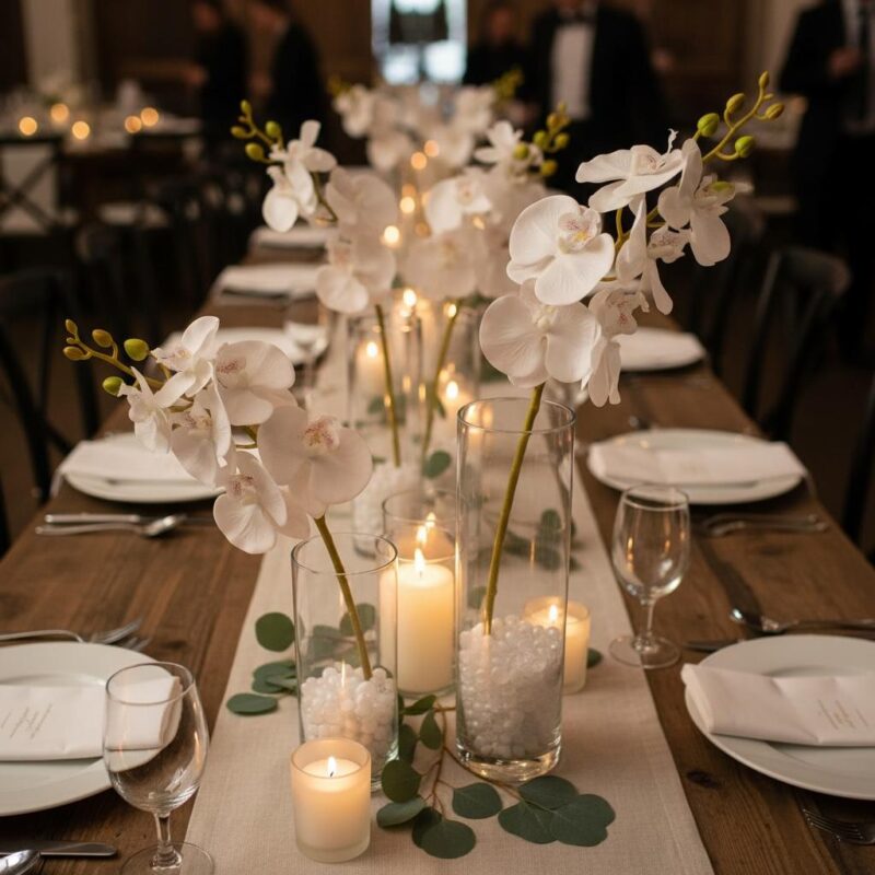 Orquídea Blanca Artificial En Vara Realista Premium Flor Decoración Hogar 85cm