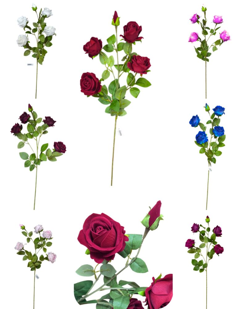Vara flor rosa terciopelo 4 rosas + 1 pimpollo