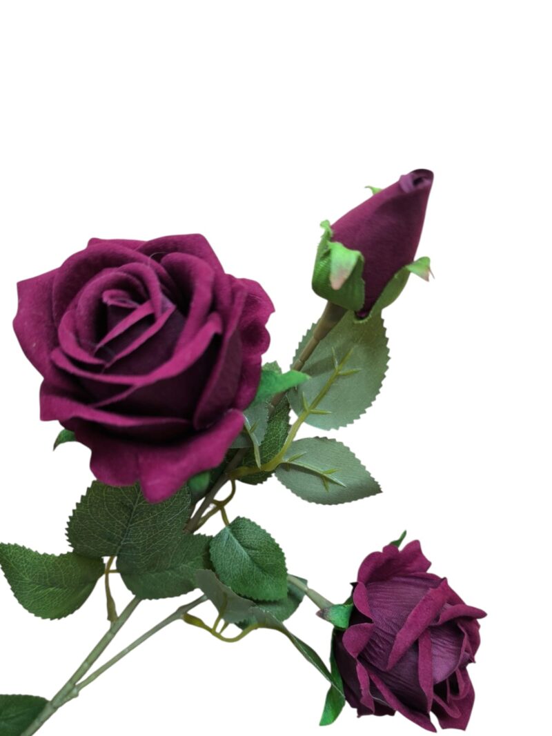 Vara flor rosa terciopelo 4 rosas + 1 pimpollo - Imagen 3