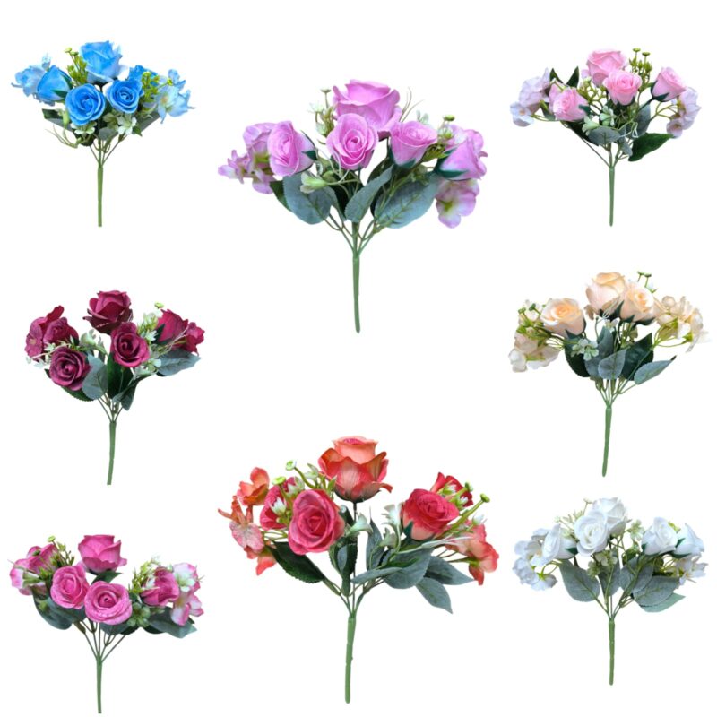 Ramo rosa 5 rosas +14 florcitas hortensias
