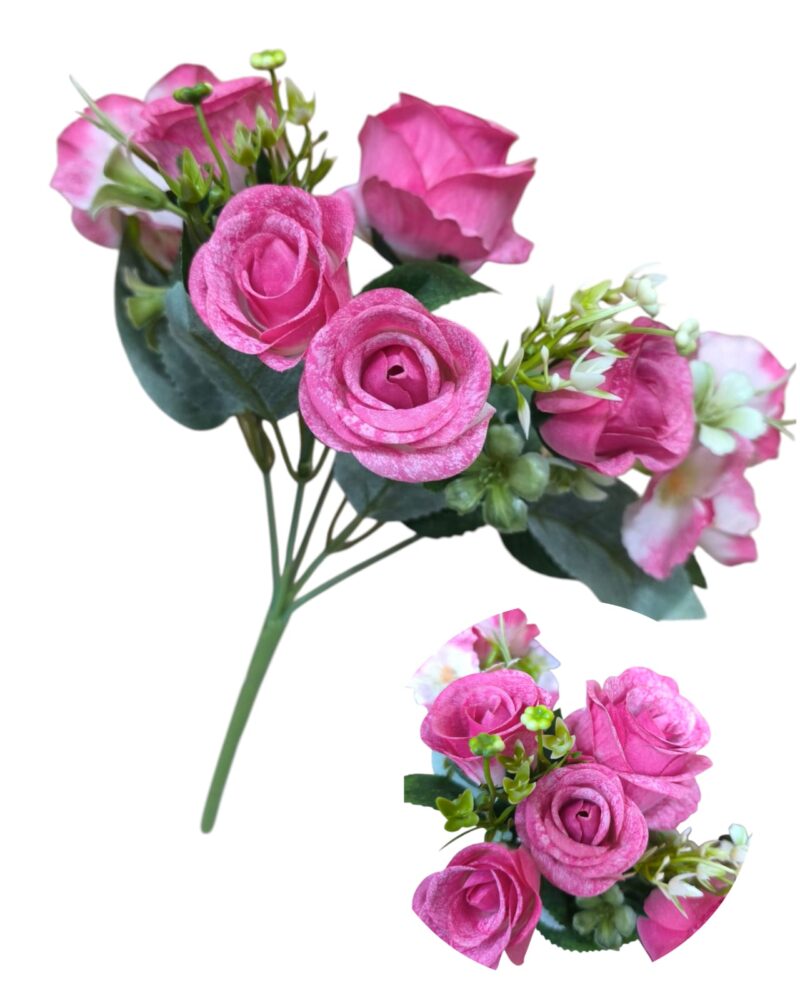 Ramo rosa 5 rosas +14 florcitas hortensias - Imagen 3