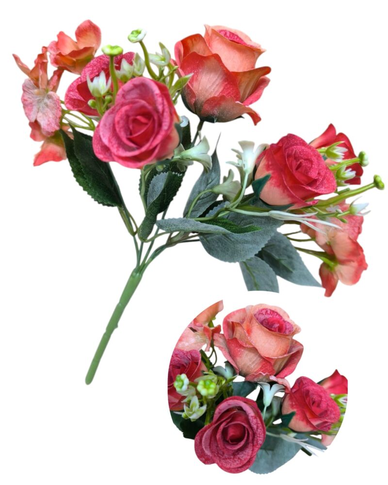Ramo rosa 5 rosas +14 florcitas hortensias - Imagen 5