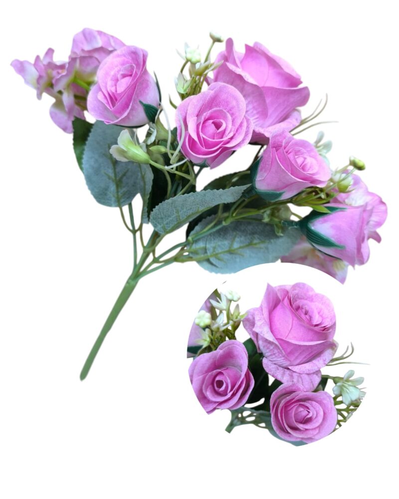 Ramo rosa 5 rosas +14 florcitas hortensias - Imagen 6
