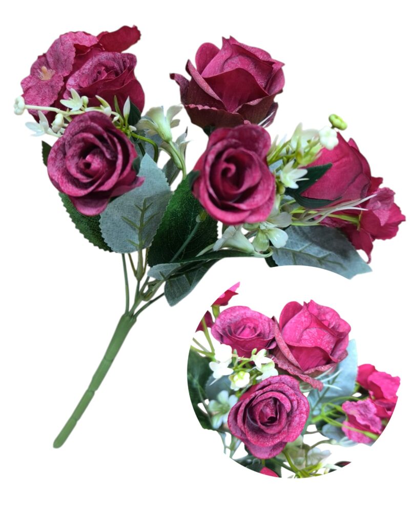 Ramo rosa 5 rosas +14 florcitas hortensias - Imagen 4
