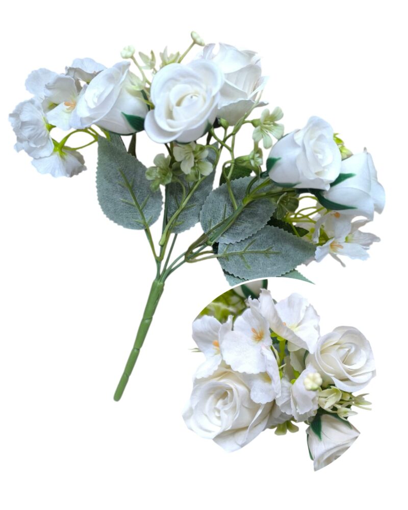 Ramo rosa 5 rosas +14 florcitas hortensias - Imagen 9