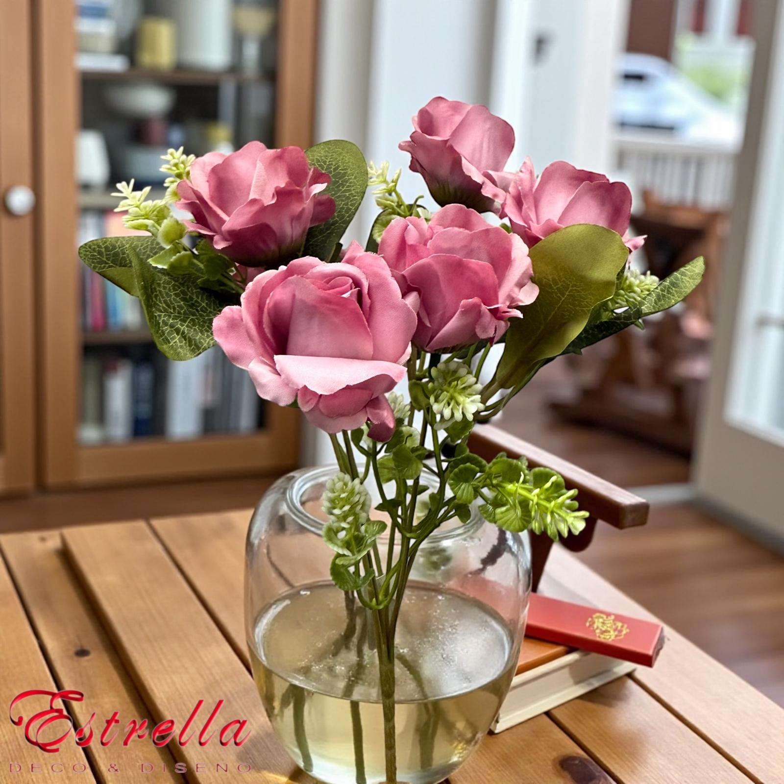 Ramo Rosa Artificial Realista Color Pastel x5 Cabecitas Estrella Deco - Imagen 18