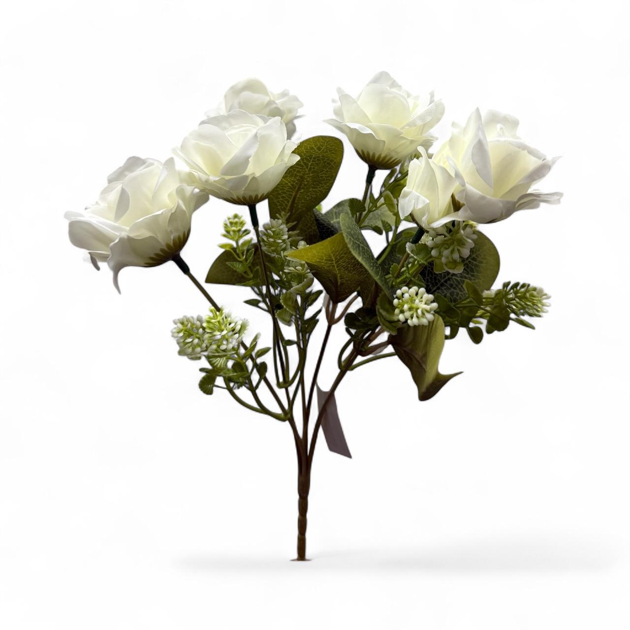 Ramo Rosa Artificial Realista Color Pastel x5 Cabecitas Estrella Deco - Imagen 2