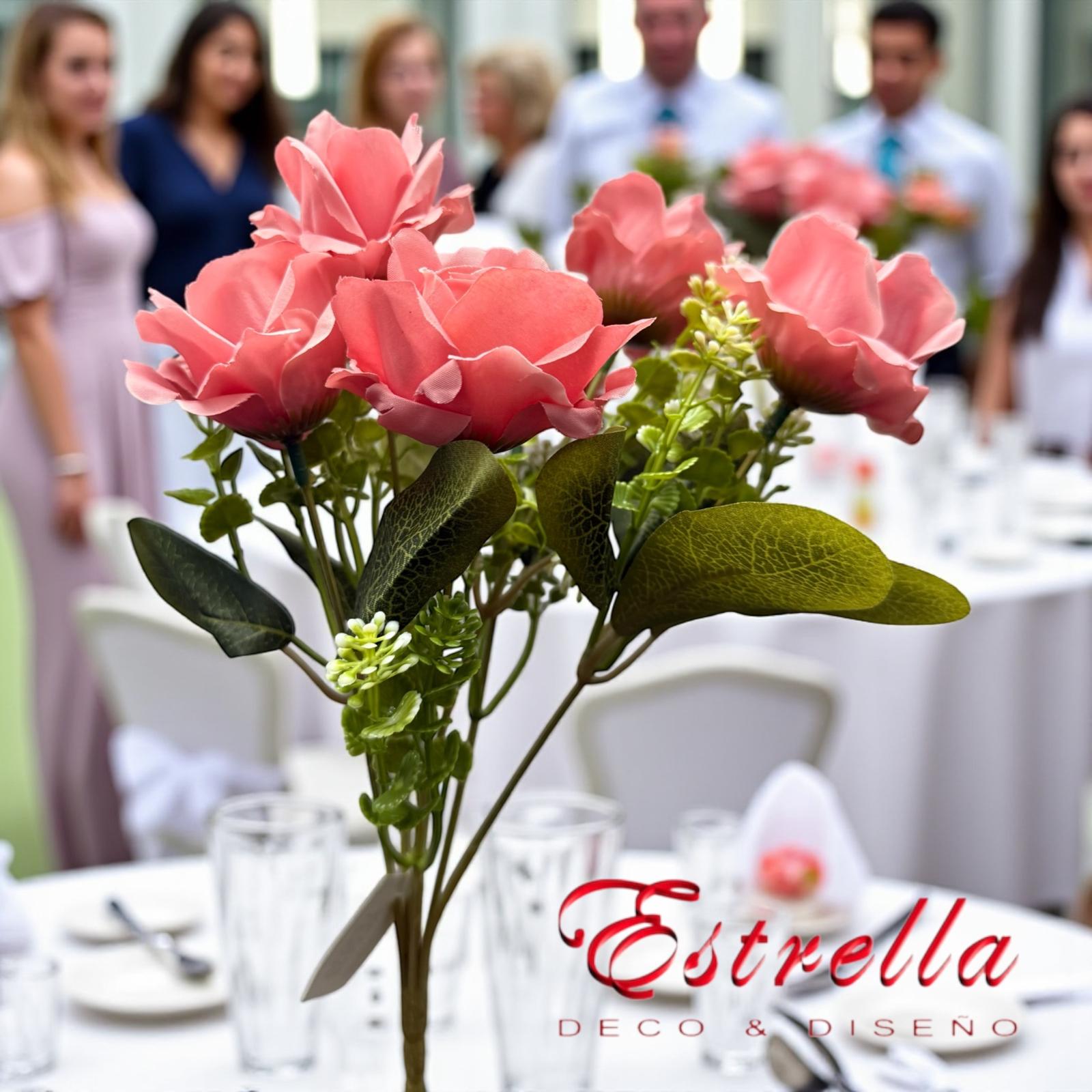 Ramo Rosa Artificial Realista Color Pastel x5 Cabecitas Estrella Deco - Imagen 16