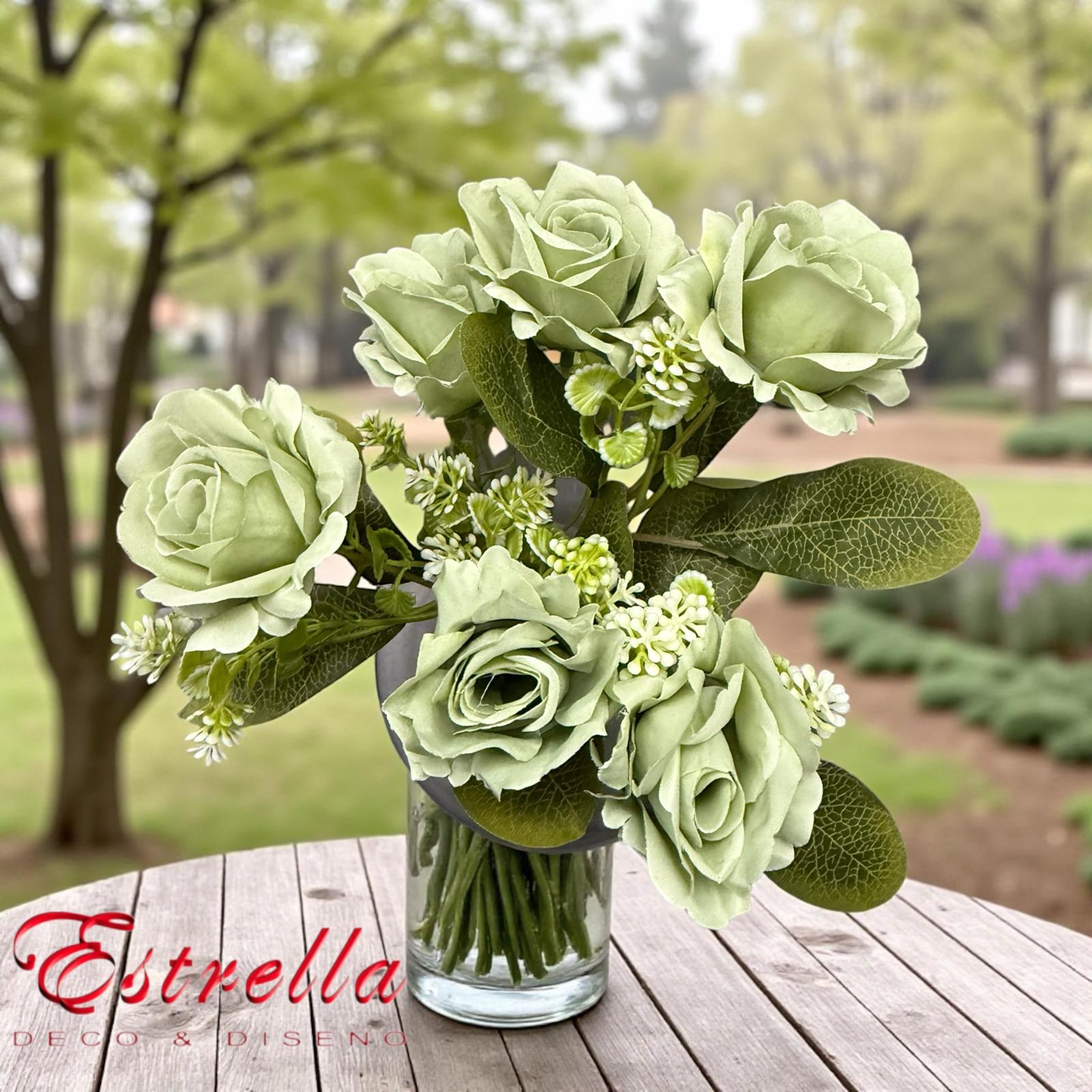 Ramo Rosa Artificial Realista Color Pastel x5 Cabecitas Estrella Deco - Imagen 17