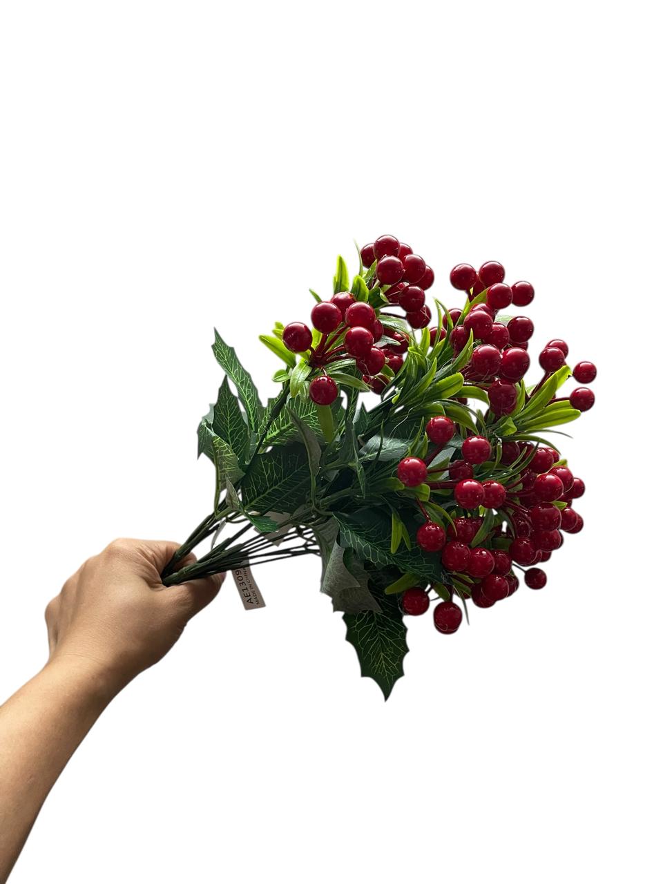 Ramo Acebo Muerdago Artificial 6 Ramas de Frutos Rojos Estrella Deco - Imagen 3