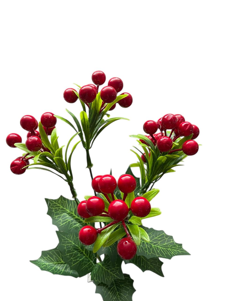 Ramo Acebo Muerdago Artificial 6 Ramas de Frutos Rojos Estrella Deco - Imagen 2