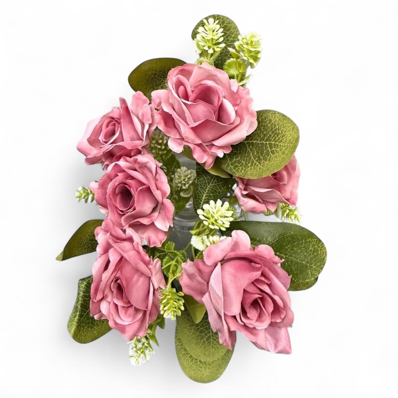 Ramo Rosa Artificial Realista Color Pastel x5 Cabecitas Estrella Deco - Imagen 9