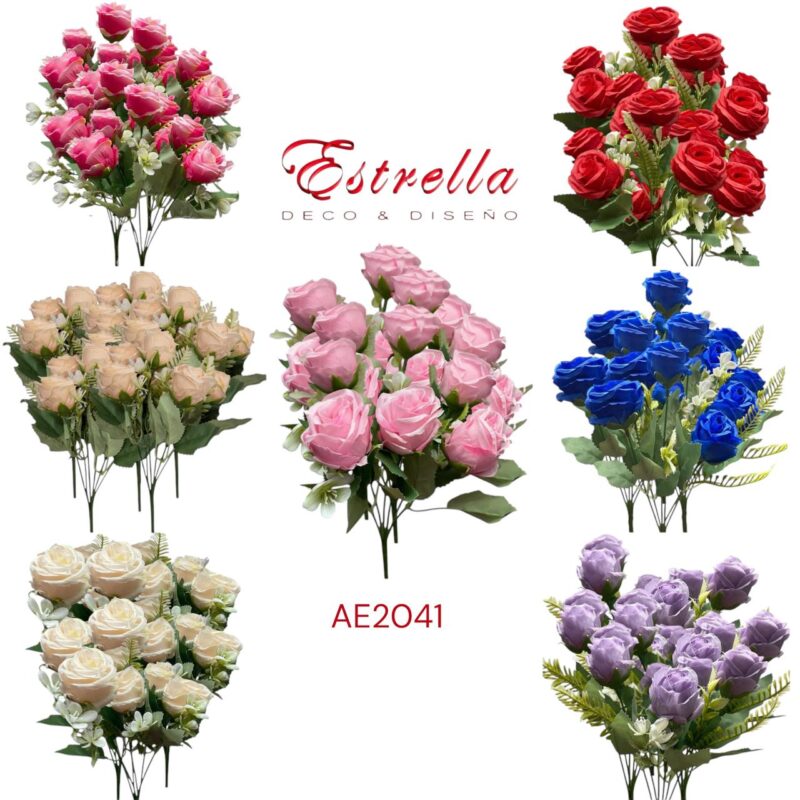 Ramo Rosas Artificiales Realistas x 6 Cabecitas Estrella Deco