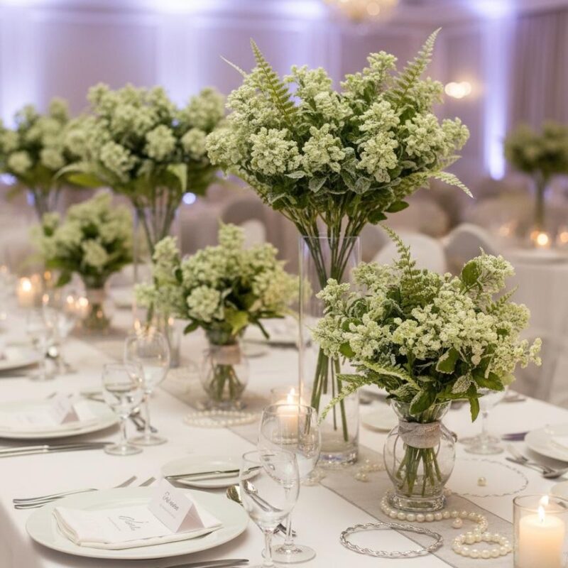 Ramo Artificial Gipsofila Premium Con Hoja Helecho Realista Estrella Deco