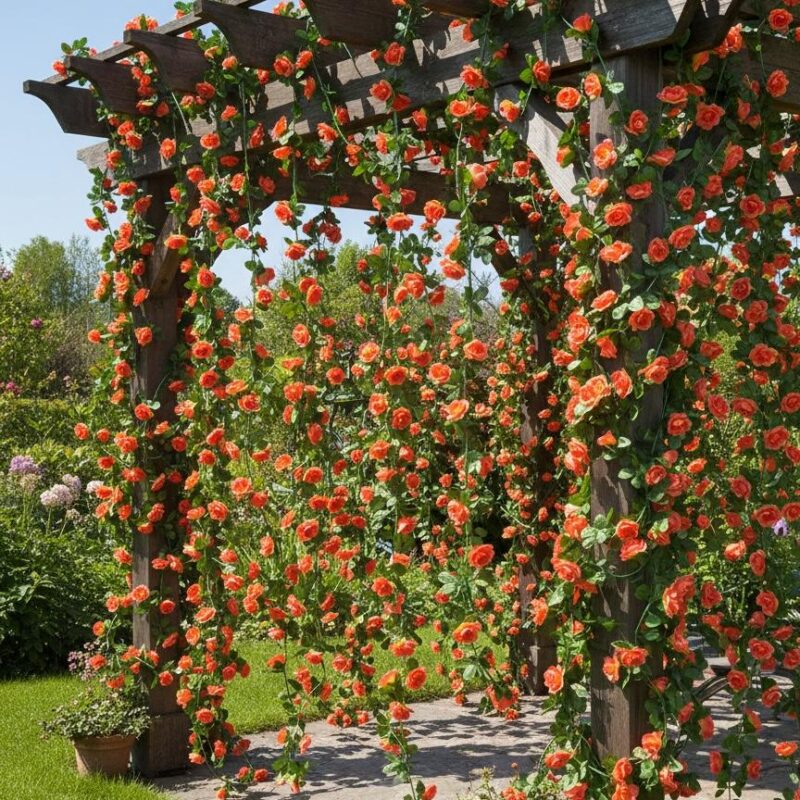 Guirnaldas Flores Rosas Artificiales Coral 2.3m 45 Rosas Estrella Deco