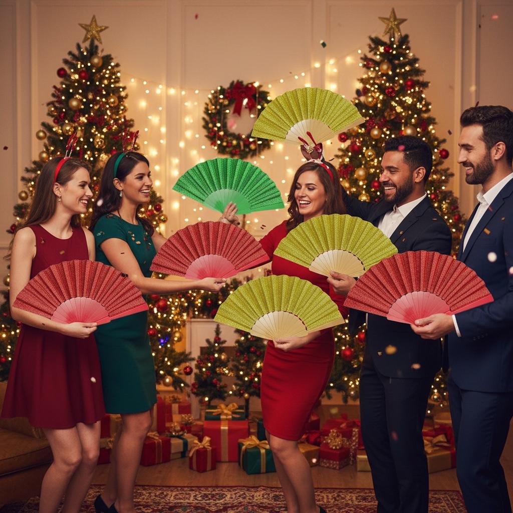 Pack x12 Abanico Con Brillo Gliter Surtidos Navidad Souvenir Estrella Deco - Imagen 2