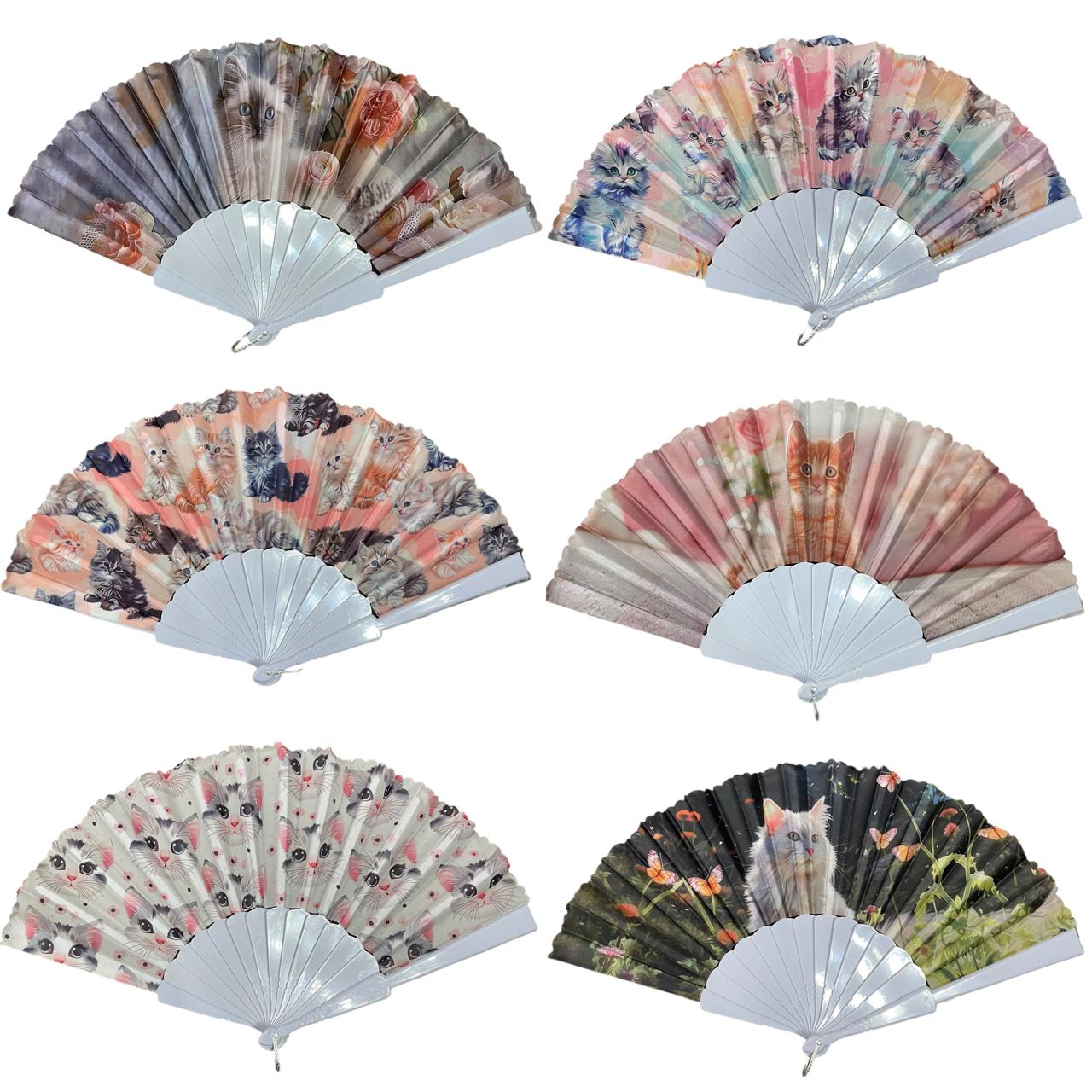 Abanico con Gatos Gatitos Kawaii Plegable x 12 Verano Souvenir Estrella Deco