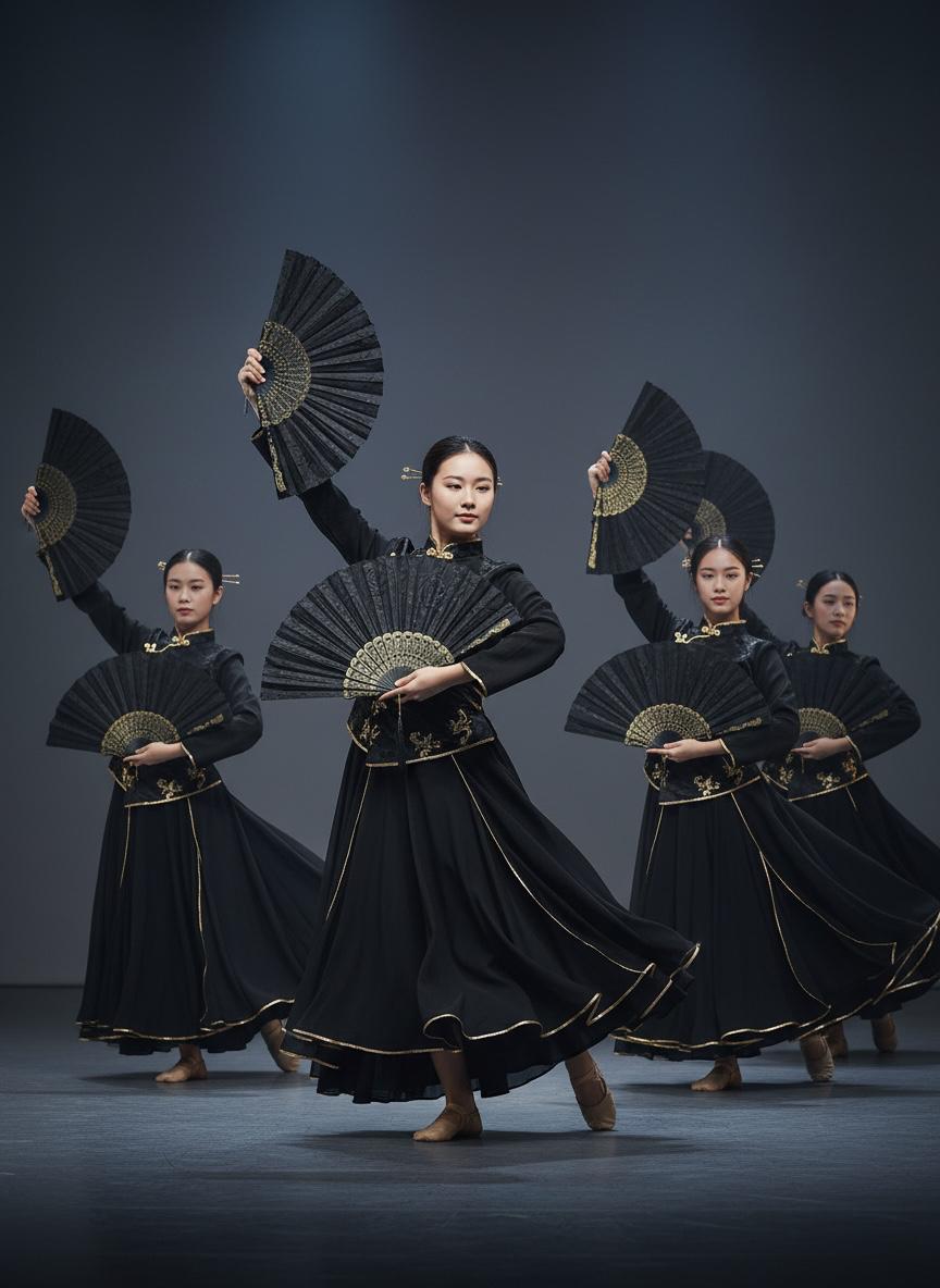 Abanico Negro Elegante con Rosas Estampadas x 12 Estilo Oriental Estrella Deco - Imagen 7