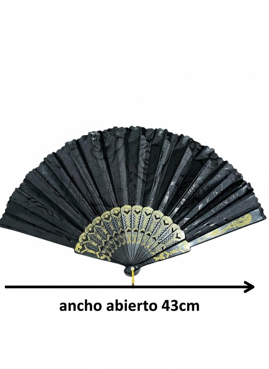Abanico Negro Elegante con Rosas Estampadas x 12 Estilo Oriental Estrella Deco - Imagen 2