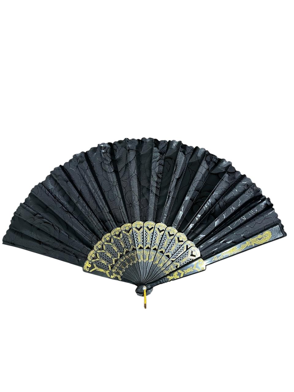 Abanico Negro Elegante con Rosas Estampadas x 12 Estilo Oriental Estrella Deco - Imagen 9