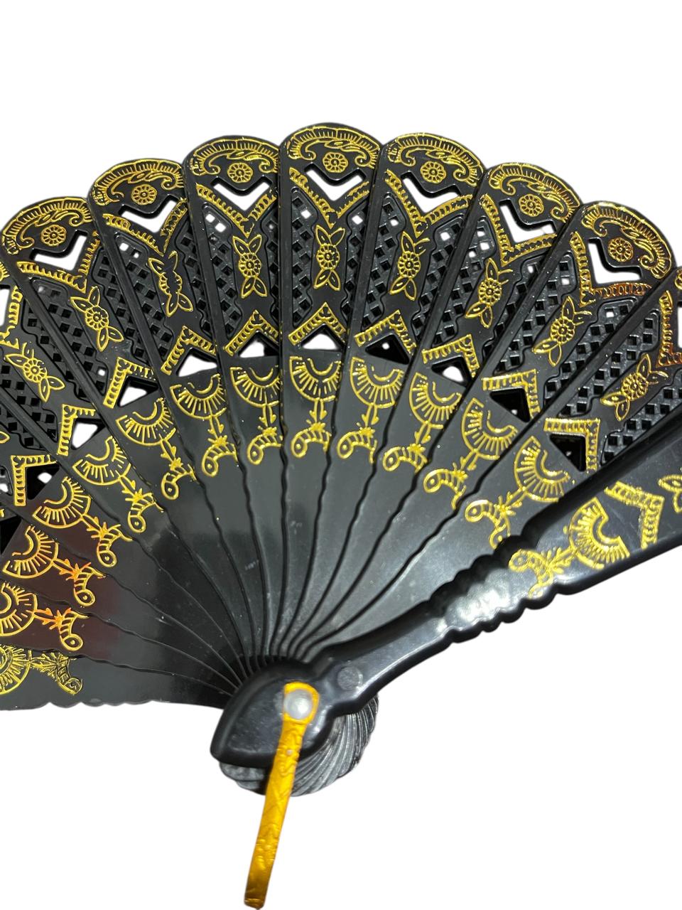 Abanico Negro Elegante con Rosas Estampadas x 12 Estilo Oriental Estrella Deco - Imagen 5