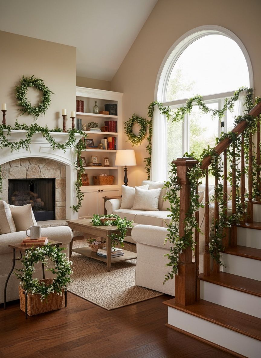 Guirnalda Gipsofila Con Hojas Verdes Enredadera Decorativa Estrella Deco - Imagen 4