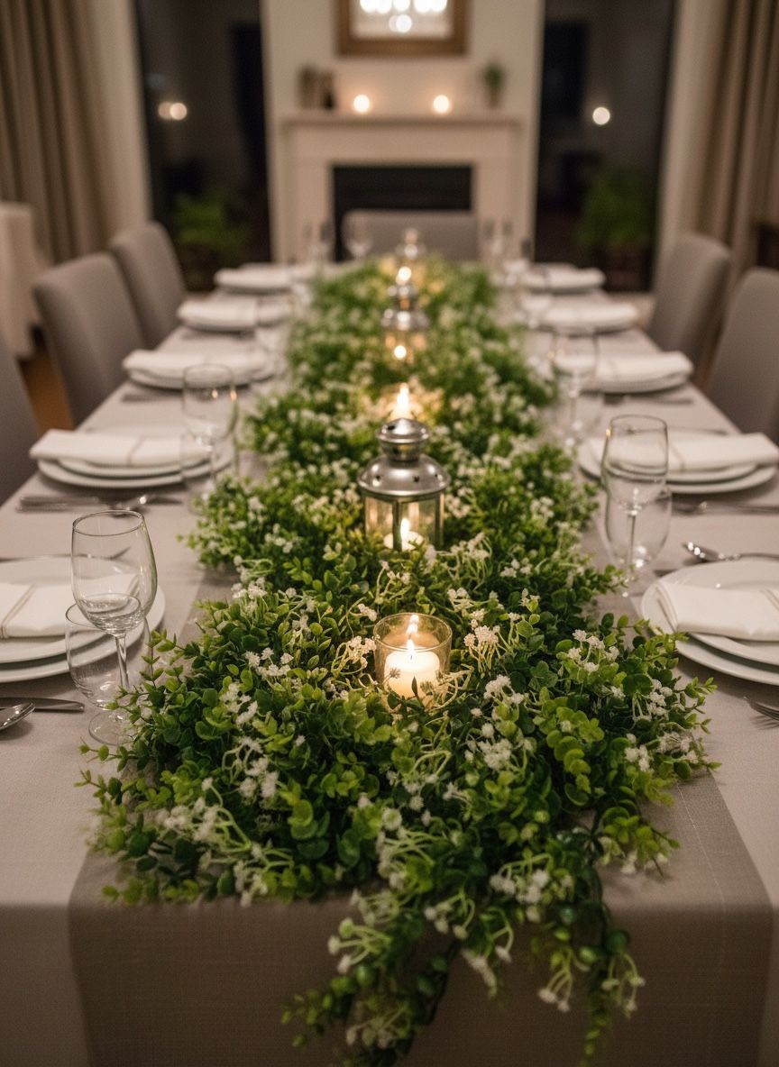 Guirnalda Gipsofila Con Hojas Verdes Enredadera Decorativa Estrella Deco - Imagen 2