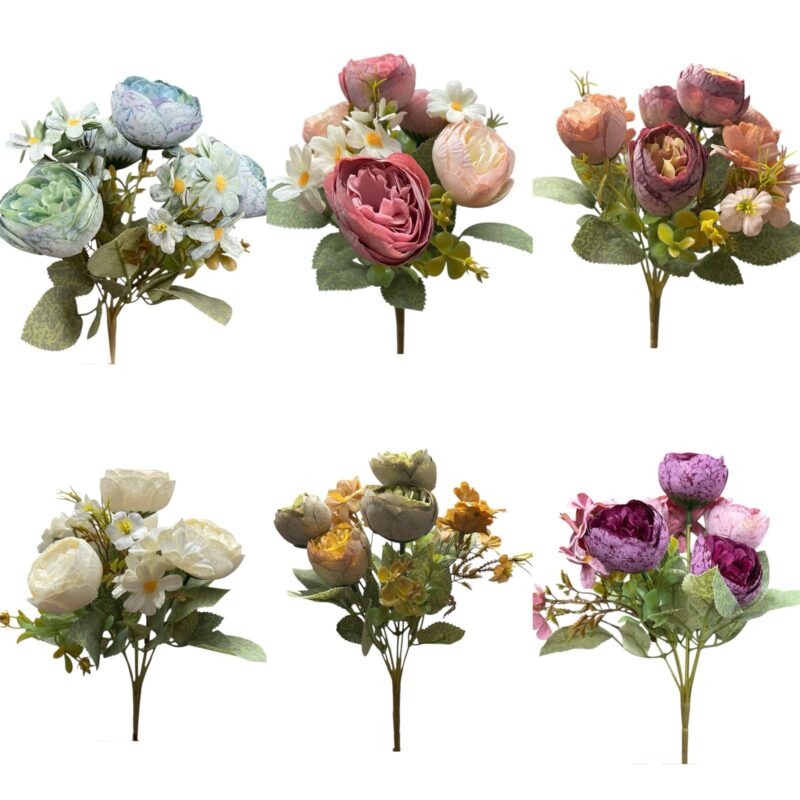 Ramo Flores Artificiales Camelias Satinadas Y Margaritas Estrella Deco