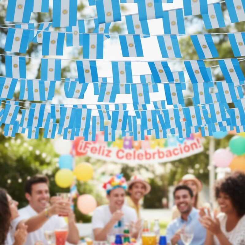 Guirnalda Banderines Argentina Decoración Celeste Blanco Fiesta Mundial Eventos