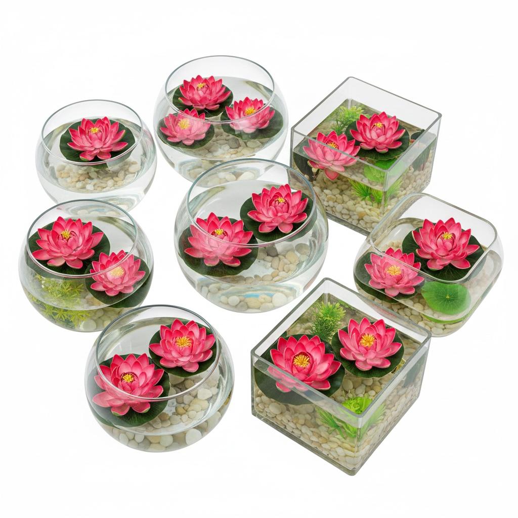 Flor De Loto Flotante Fucsia 16cm Premium Deco Zen
