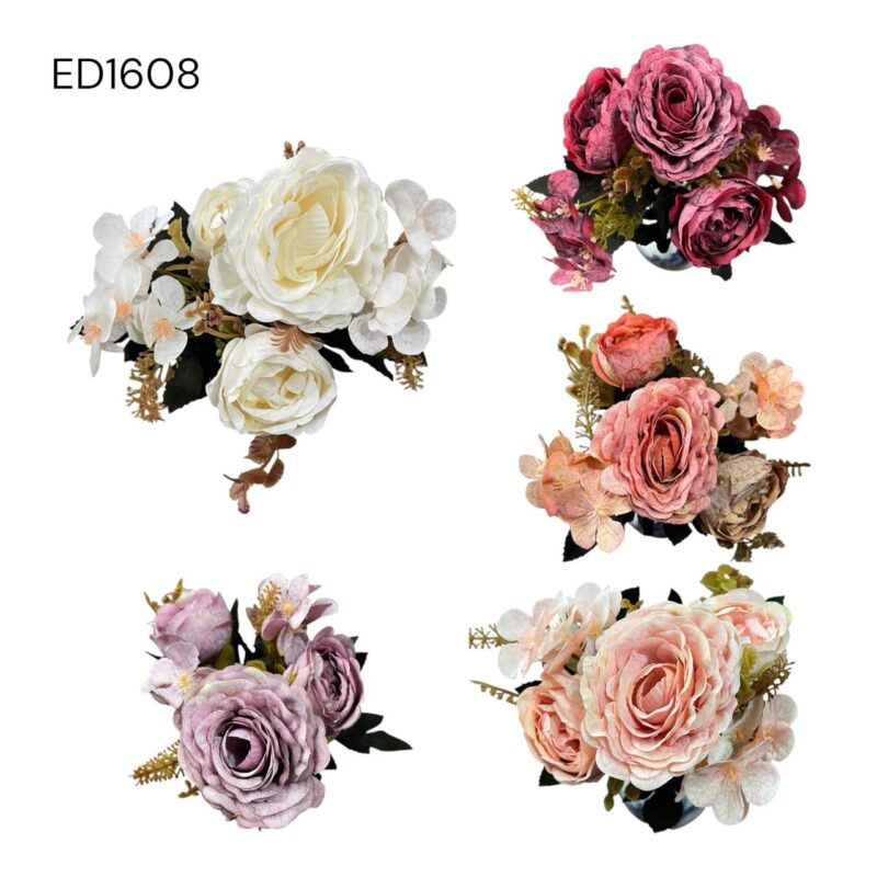 Ramo Flores Artificiales Peonías Vintage Decoración Florero Premium 1608